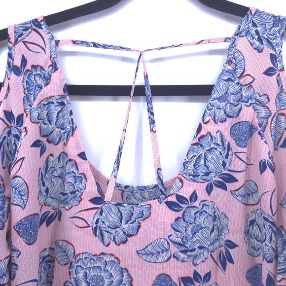 Kut from the Kloth Sheer Adriana Pink Blue Floral Cold Shoulder Back Tie M - Picture 10 of 11